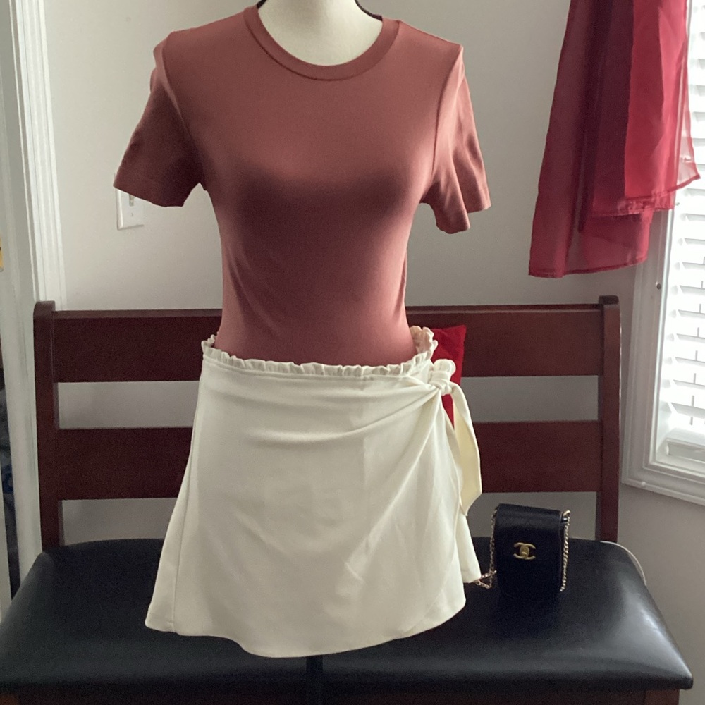 VERSONA ruffle skort cream waist tie